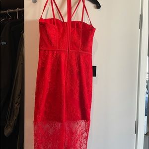 Red bustier dress with lace sheer hem - new with tags